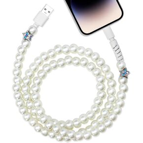 for iPhone Charger 66W 3.0A Fast Charging Phone Charger Cord 3.3 FT/1M Beautiful Cute White Pearl Beads Cable Lead USB A to iPhone Cable for i Phone 14/13/12/11 Pro Max/XS MAX/XR/XS/X/8/iPad in Saudi Arabia