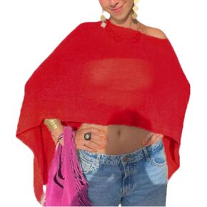 Women Sheer Poncho Top Lightweight Knit Crochet Shrug Bolero Mesh Batwing Sleeve Sweater Cover Up Beachwear in Saudi Arabia
