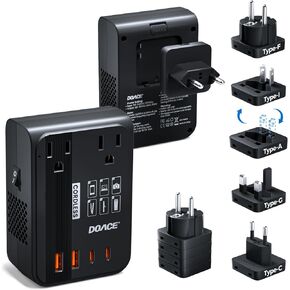 محول جهد DOACE من الولايات المتحدة إلى أوروبا - محول 220 فولت إلى 110 فولت للسفر الأوروبي، مجموعة محول محول الطاقة مع شواحن PD لفرد الشعر، ماكينة حلاقة، فرشاة الأسنان، كاميرا CPAP، الهاتف الخليوي in Kuwait