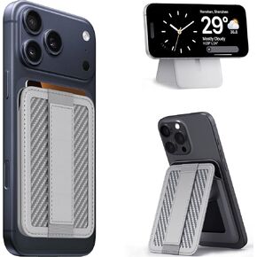 For MagSafe wallet stand with Grip, Magnetic Phone Wallet, Magnetic wallets for iPhone 17/16/15/14/13/12 series, Only 1-2 cards, carbon fiber card holder, RFID Blocking, Grey in Saudi Arabia