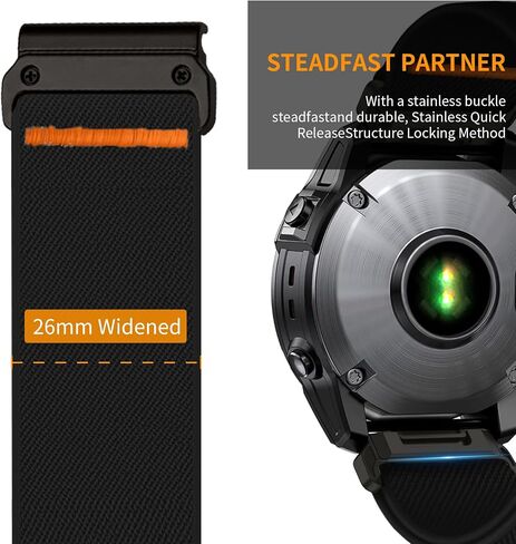 حزام نايلون قابل للتمدد 26 مم لـ Garmin Fenix ​​8 51 مم/6x/5x/7x، نسيج ناعم مع إبزيم باراشوت على شكل ميكا لساعة ذكية Garmin Fenix ​​5X Plus/6X Pro/3/3 HR/Descent MK1/Mk2/Mk2S/Enduro in Kuwait