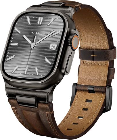 حزام جلدي لساعة Apple Watch Ultra 3/Ultra 2 مقاس 49 مم 46 مم 45 مم 44 مم، حزام بديل مصمم من الجلد الأصلي لساعة iWatch Ultra 3 2 1 SE Series 11 10 9 8 7 6 5 4 3 in Kuwait