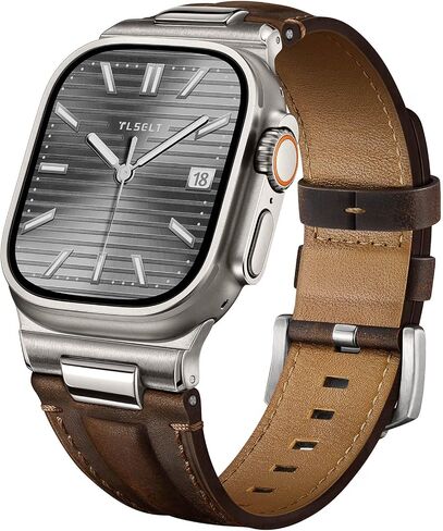 حزام جلدي لساعة Apple Watch Ultra 3/Ultra 2 مقاس 49 مم 46 مم 45 مم 44 مم، حزام بديل مصمم من الجلد الأصلي لساعة iWatch Ultra 3 2 1 SE Series 11 10 9 8 7 6 5 4 3 in Kuwait