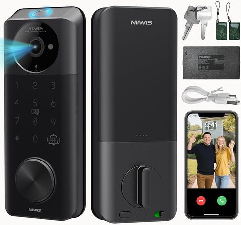 Video Smart Lock with Camera & Doorbell, 6-in-1 Keyless Entry Door Lock with Fingerprint, IP65 Waterproof, App Remote, Built-in WiFi Smart Deadbolt for Front Door (6-in-1 Intelligent Door Lock) in Saudi Arabia