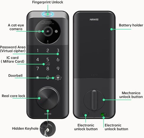 Video Smart Lock with Camera & Doorbell, 6-in-1 Keyless Entry Door Lock with Fingerprint, IP65 Waterproof, App Remote, Built-in WiFi Smart Deadbolt for Front Door (6-in-1 Intelligent Door Lock) in Saudi Arabia