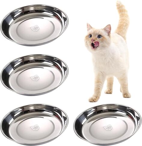10PCS Stainless Steel Cat Bowls, 5.5" Dia Shallow Cats Water Food Dish Replacement Whisker Fatigue Relief Plate Stackable Metal Pet Feeding Bowl Basic Bulk for Puppy Dogs Elevated Stand in Saudi Arabia