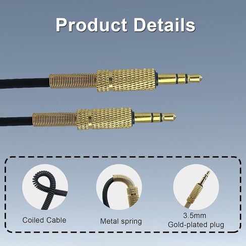 كابل صوت بديل متوافق مع سماعات Marshall Action II Stanmore II Stockwell Woburn II اللاسلكية 3.5 مم ذكر إلى ذكر سلك جاك ستيريو 2 قدم (أسود) in Kuwait