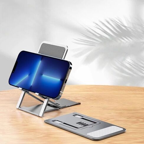 حامل هاتف، حامل هاتف مكتبي قابل للطي وقابل للتعديل لأجهزة iPhone 16 15 14 13 12 11 Pro Max XR XS وأجهزة 4.5-15 بوصة، حاملات محمولة خفيفة الوزن للأماكن الداخلية والخارجية، أسود in Saudi Arabia