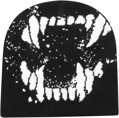 AMPOSSTO Unisex Y2K Knitted Beanie Hat Gothic Tooth Skull Cap Winter Warm Hat for Women Men Halloween in Saudi Arabia