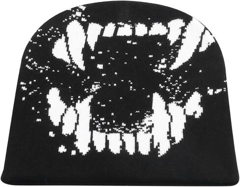 AMPOSSTO Unisex Y2K Knitted Beanie Hat Gothic Tooth Skull Cap Winter Warm Hat for Women Men Halloween in Saudi Arabia
