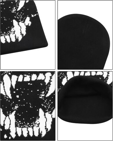 AMPOSSTO Unisex Y2K Knitted Beanie Hat Gothic Tooth Skull Cap Winter Warm Hat for Women Men Halloween in Saudi Arabia