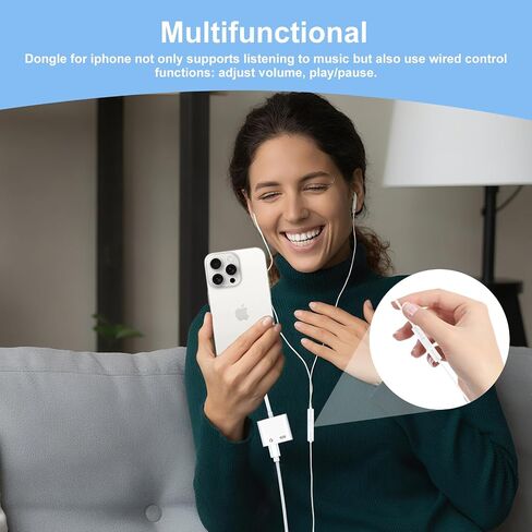 [Apple MFi Certified] 2 Pack iPhone Headphone Adapter, Lightning to 2 Lightning Adapter,Headphone dongle for iPhone 14/13/12/11/XS/XR Support Audio+Charge+Call+Volume in Saudi Arabia
