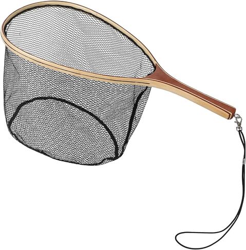 Fly Fishing Net for Trout with Wooden Handle & Fine Mesh - Catch and Release Landing Net for River, Stream, Lake Fishing - Ideal Gift for Fishing Enthusiasts (Black) in Saudi Arabia