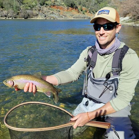 Fly Fishing Net for Trout with Wooden Handle & Fine Mesh - Catch and Release Landing Net for River, Stream, Lake Fishing - Ideal Gift for Fishing Enthusiasts (Black) in Saudi Arabia
