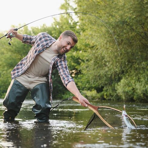 Fly Fishing Net for Trout with Wooden Handle & Fine Mesh - Catch and Release Landing Net for River, Stream, Lake Fishing - Ideal Gift for Fishing Enthusiasts (Black) in Saudi Arabia