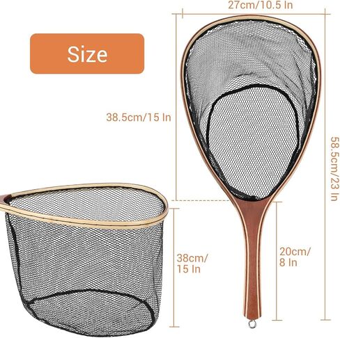 Fly Fishing Net for Trout with Wooden Handle & Fine Mesh - Catch and Release Landing Net for River, Stream, Lake Fishing - Ideal Gift for Fishing Enthusiasts (Black) in Saudi Arabia