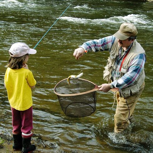 Fly Fishing Net for Trout with Wooden Handle & Fine Mesh - Catch and Release Landing Net for River, Stream, Lake Fishing - Ideal Gift for Fishing Enthusiasts (Black) in Saudi Arabia