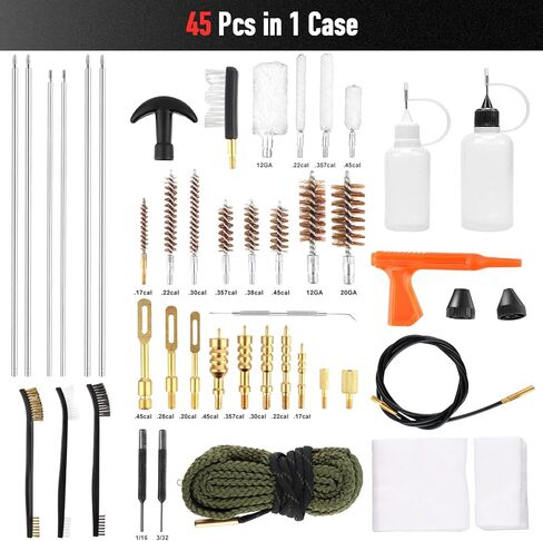Universal Gun Cleaning Kit, Gun Brushes for Handgun Pistol Shotgun Rifle, Steel Brass Rods Cleaning Rope Brass Jags Accessories with Zipper Case (Available in 22-Piece and 45-Piece Sets) in Kuwait