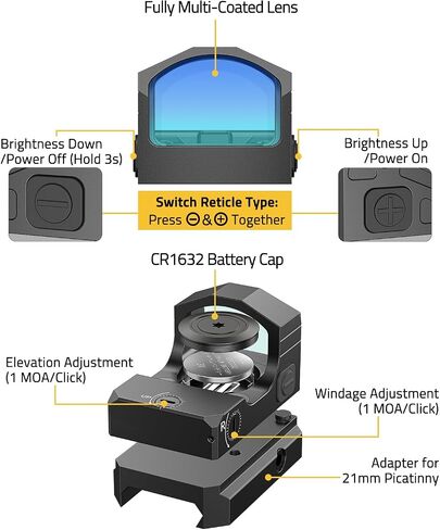 CVLIFE WolfCovert 4-Reticle 2000G نقطة رؤية حمراء/خضراء مقاومة للصدمات لـ RMR، Motion Awake 32 MOA Circle و3 MOA Dot Reflex Sight للمسدس كامل الحجم، نطاق البصريات مع محول لـ MOS و21 مم Picatinny in Saudi Arabia