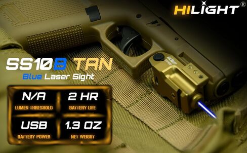 HiLight Tactical Stealth Series - Blue Laser with Tan or Black Body - Military Grade Aluminum, Rechargeable Battery, Rail Mount, Fits Subcompact, Compact, and Full Size Glock, Sig, S&W SS10B in Saudi Arabia