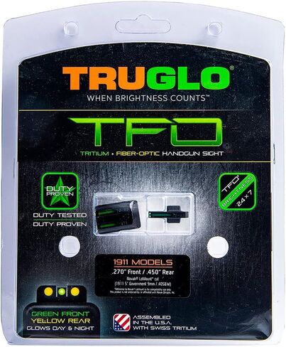 Truglo TFO التريتيوم والألياف الضوئية مسدس البصر | مجموعة رؤية ليلية أمامية وخلفية مدمجة عالية الوضوح، متوافقة مع مسدسات 1911 in Kuwait