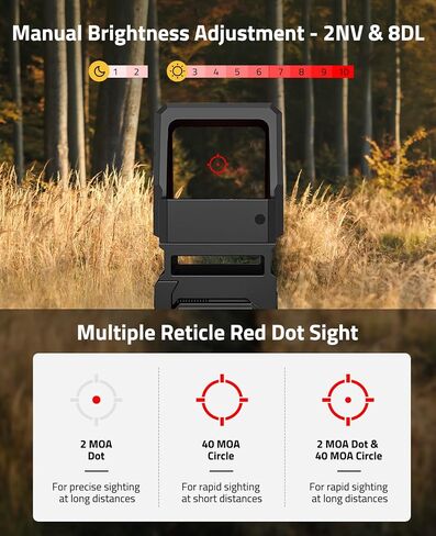 CVLIFE WildHawk Solar Auto Brightness Red Dot Sight for RMR, 2MOA Dot & 40MOA Circle Large Lens Open Reflex Optics, Motion Awake Red Dot Scope with Adapter for MOS & 21mm Picatinny Absolute Co-witness in Saudi Arabia