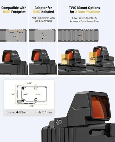 CVLIFE WildHawk Solar Auto Brightness Red Dot Sight for RMR, 2MOA Dot & 40MOA Circle Large Lens Open Reflex Optics, Motion Awake Red Dot Scope with Adapter for MOS & 21mm Picatinny Absolute Co-witness in Saudi Arabia
