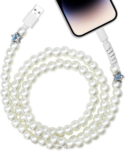 لشاحن iPhone 66W 3.0A سلك شاحن هاتف شحن سريع 3.3 قدم/1 متر جميل لطيف أبيض خرز اللؤلؤ كابل الرصاص USB A إلى كابل iPhone لهاتف i Phone 14/13/12/11 Pro Max/XS MAX/XR/XS/X/8/iPad in Saudi Arabia