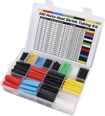 580pcs Waterproof Flame Retardant Heat Shrink Tubing Kit - 7 Colors, 11 Sizes, Polyolefin Material, 125℃ Insulation, Ideal for Construction, Home DIY, Electrical Work in Saudi Arabia