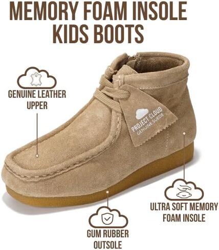 Project Cloud Kids Chukka Boots Genuine Leather Ankle Boots for Boys & Girls - Non-Slip Fall Shoes Girls Boots for Kids with Memory Foam Insole & Gum Rubber Sole Girls Shoes (LILWALLYBOOT) in Saudi Arabia