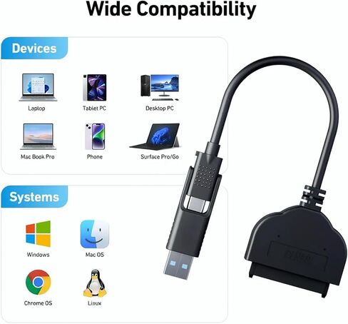 SATA to USB Cable, 2in1 USB-C/USB 3.0 to SATA III Hard Driver Adapter Compatible for 2.5 inch HDD and SSD in Saudi Arabia