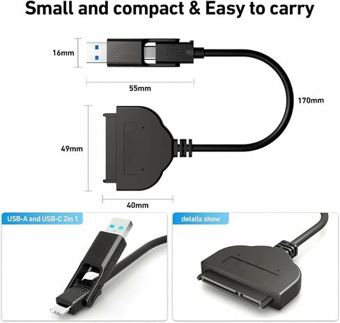 SATA to USB Cable, 2in1 USB-C/USB 3.0 to SATA III Hard Driver Adapter Compatible for 2.5 inch HDD and SSD in Saudi Arabia