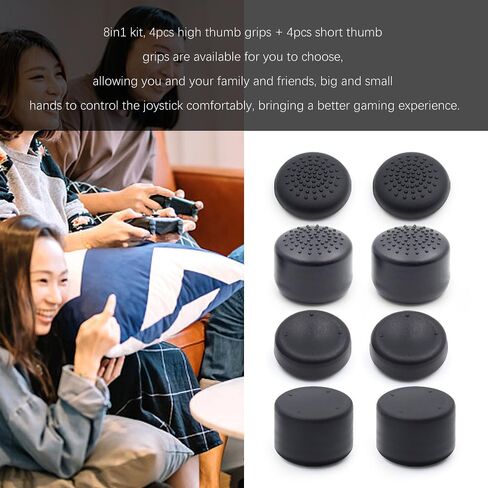 Black Premium Thumb Grips - 8PCS Enhanced Grip Caps for Controllers, Non-Slip Joystick Covers for Switch Pro, PS-5, PS-4, Improve Gaming Precision & Comfort in Saudi Arabia