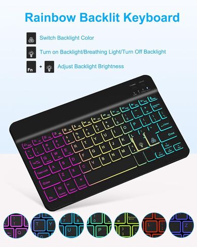 Case with Keyboard and Mouse for iPad 6th/5th Generation Air 1 2 Pro 9.7inch,7 Color Rainbow Backlight Detachable USB-C Keyboard Magnetic Case with Pen Slot for iPad 2018 2017 Purple+Mouse in Kuwait