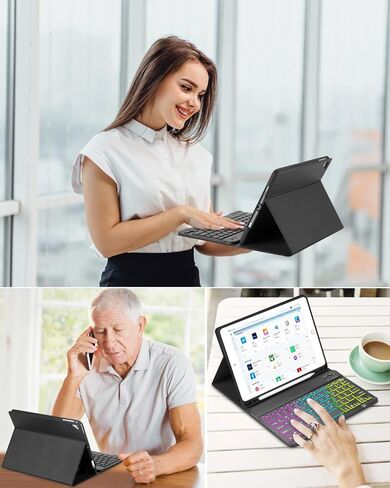 Case with Keyboard and Mouse for iPad 6th/5th Generation Air 1 2 Pro 9.7inch,7 Color Rainbow Backlight Detachable USB-C Keyboard Magnetic Case with Pen Slot for iPad 2018 2017 Purple+Mouse in Kuwait