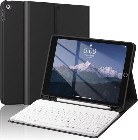 حافظة لجهاز iPad الجيل التاسع/الثامن/السابع مع لوحة مفاتيح مقاس 10.2 بوصة 2021/2020/2019، لوحة مفاتيح قابلة للفصل بإضاءة خلفية بـ 7 ألوان، غطاء حامل خلفي ناعم من مادة TPU مع فتحات قلم رصاص، أبيض in Kuwait
