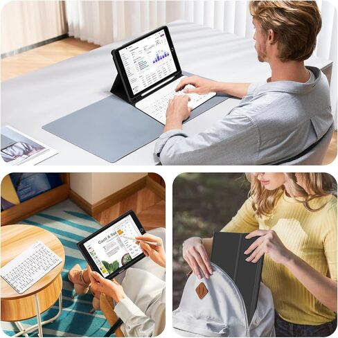 حافظة لجهاز iPad الجيل التاسع/الثامن/السابع مع لوحة مفاتيح مقاس 10.2 بوصة 2021/2020/2019، لوحة مفاتيح قابلة للفصل بإضاءة خلفية بـ 7 ألوان، غطاء حامل خلفي ناعم من مادة TPU مع فتحات قلم رصاص، أبيض in Kuwait