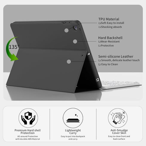 حافظة لجهاز iPad الجيل التاسع/الثامن/السابع مع لوحة مفاتيح مقاس 10.2 بوصة 2021/2020/2019، لوحة مفاتيح قابلة للفصل بإضاءة خلفية بـ 7 ألوان، غطاء حامل خلفي ناعم من مادة TPU مع فتحات قلم رصاص، أبيض in Kuwait