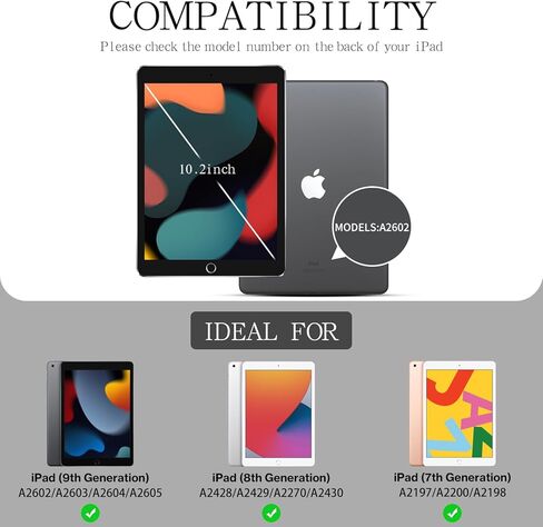 حافظة لجهاز iPad الجيل التاسع/الثامن/السابع مع لوحة مفاتيح مقاس 10.2 بوصة 2021/2020/2019، لوحة مفاتيح قابلة للفصل بإضاءة خلفية بـ 7 ألوان، غطاء حامل خلفي ناعم من مادة TPU مع فتحات قلم رصاص، أبيض in Kuwait