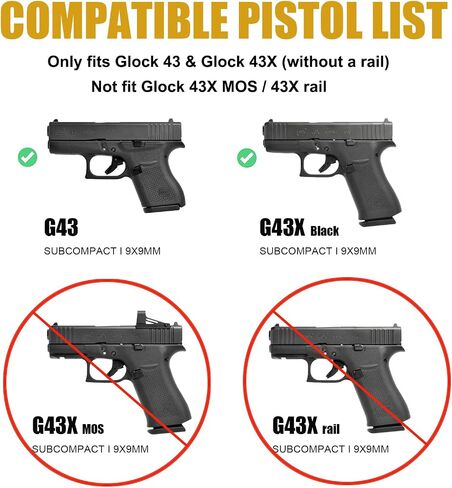 OWB Holster Compatible with Glock 43 / 43X (Fits Standard Models ONLY) – Not Compatible with 43X MOS or Rail Versions, 360 Degrees Adjustable Belt Clip, Fit 1.5''to 2.25''Belt, Level II Retention in Kuwait