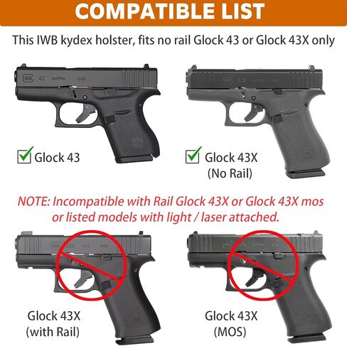 WARRIORLAND IWB Kydex Holster, Select Fit for Glock 43 / 43X or Glock 43X MOS - Inside Waistband Condealed Carry Holster, Adj. Cant & Retention, Right- / Left-Hand & Optic Cut & Claw Options in Saudi Arabia