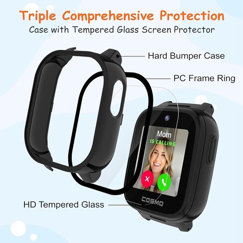 Case for Cosmo Jr Track 5 Screen Protector, 2-Pack Hard PC Cover HD Tempered Glass Case Anti-scratch Full Protection Shell for Cosmo JrTrack 5 Kids Smart Watch (Pink+Cream) in Saudi Arabia