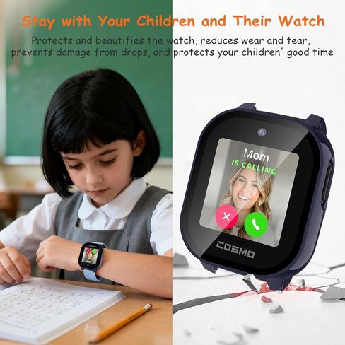 Case for Cosmo Jr Track 5 Screen Protector, 2-Pack Hard PC Cover HD Tempered Glass Case Anti-scratch Full Protection Shell for Cosmo JrTrack 5 Kids Smart Watch (Pink+Cream) in Saudi Arabia