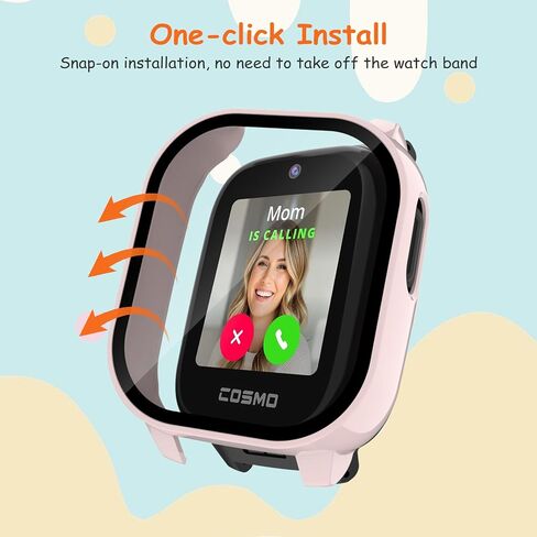 Case for Cosmo Jr Track 5 Screen Protector, 2-Pack Hard PC Cover HD Tempered Glass Case Anti-scratch Full Protection Shell for Cosmo JrTrack 5 Kids Smart Watch (Pink+Cream) in Saudi Arabia