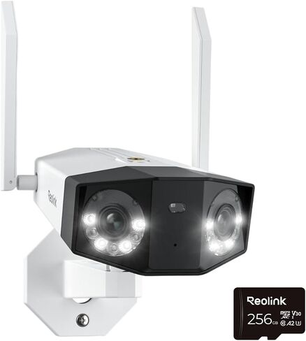 REOLINK Duo 2 WiFi مع حزمة بطاقة microSD سعة 256 جيجابايت، وكاميرا ذات عدسة مزدوجة بمجال رؤية 180 درجة، ودعم WiFi 6، وتخزين محلي in Saudi Arabia