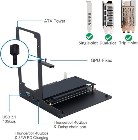 قاعدة تركيب وحدة معالجة الرسومات الجرافيكية الخارجية (eGPU): متوافقة مع أجهزة الكمبيوتر المحمولة والأجهزة Win 10/11 Linux Thunderbolt 3/4 وUSB 4 - 3 بطاقات رسومات NVIDIA/AMD عريضة دعم PCIe 4.0 - 80 وات PD عبر USB C in Kuwait