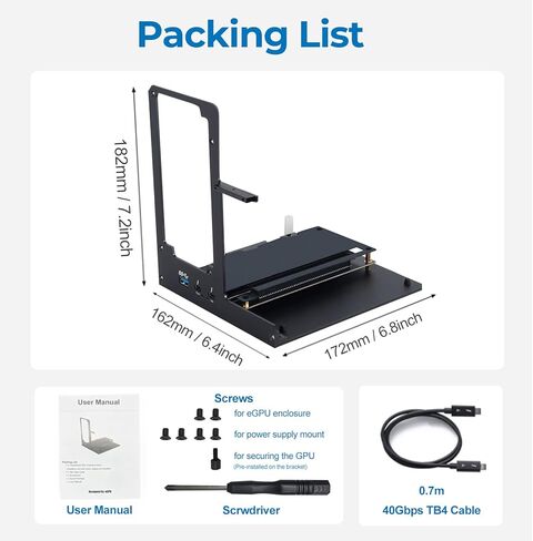 قاعدة تركيب وحدة معالجة الرسومات الجرافيكية الخارجية (eGPU): متوافقة مع أجهزة الكمبيوتر المحمولة والأجهزة Win 10/11 Linux Thunderbolt 3/4 وUSB 4 - 3 بطاقات رسومات NVIDIA/AMD عريضة دعم PCIe 4.0 - 80 وات PD عبر USB C in Kuwait