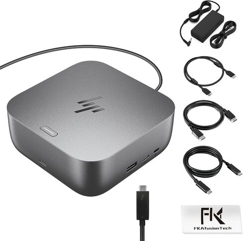 محطة إرساء HP للكمبيوتر المحمول بشاشة مزدوجة وحزمة شحن - قاعدة HP Thunderbolt 4 Ultra 100W G6 مع محول تيار متردد 100W وكابل HDMI وDP وكابل USB-C in Kuwait