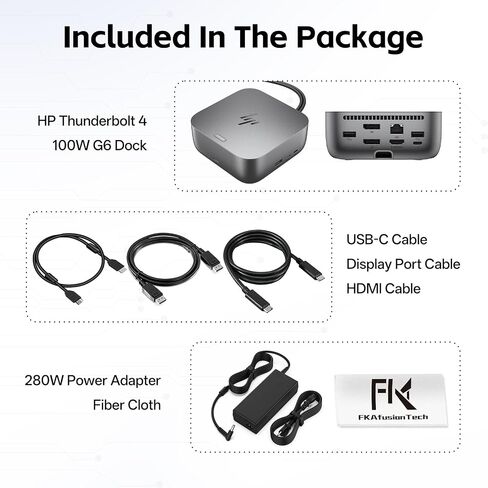 محطة إرساء HP للكمبيوتر المحمول بشاشة مزدوجة وحزمة شحن - قاعدة HP Thunderbolt 4 Ultra 100W G6 مع محول تيار متردد 100W وكابل HDMI وDP وكابل USB-C in Kuwait