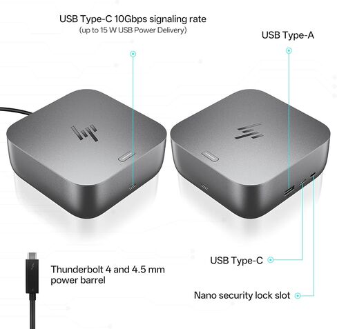 محطة إرساء HP للكمبيوتر المحمول بشاشة مزدوجة وحزمة شحن - قاعدة HP Thunderbolt 4 Ultra 100W G6 مع محول تيار متردد 100W وكابل HDMI وDP وكابل USB-C in Kuwait